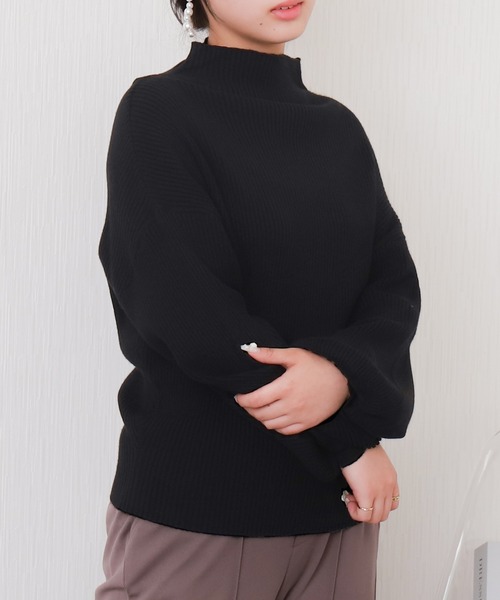 libelle more（リベル モア）の「【洗濯機で洗える】バルーン袖ボトルネックリブニットプルオーバー（ニット/セーター・レディース・レッド/ピンク/オフホワイト/杢グレー/ブラック・M/L）」の3枚目の写真