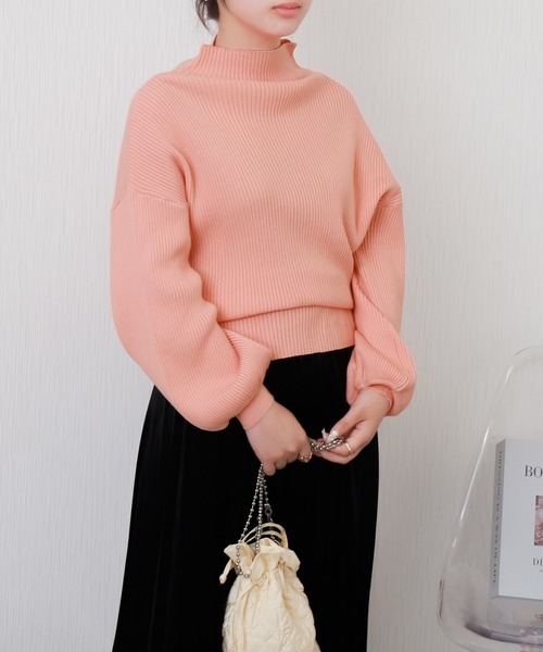 libelle more（リベル モア）の「【洗濯機で洗える】バルーン袖ボトルネックリブニットプルオーバー（ニット/セーター・レディース・レッド/ピンク/オフホワイト/杢グレー/ブラック・M/L）」の16枚目の写真