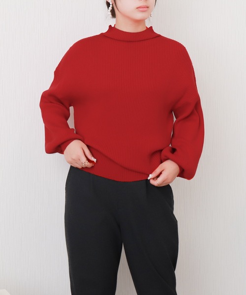 libelle more（リベル モア）の「【洗濯機で洗える】バルーン袖ボトルネックリブニットプルオーバー（ニット/セーター・レディース・レッド/ピンク/オフホワイト/杢グレー/ブラック・M/L）」の22枚目の写真