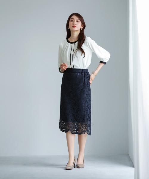 WHITE JOOLA（ホワイトジョーラ）の「【 洗える・接触冷感 】とろみデシン・配色パイピングブラウス（シャツ/ブラウス・レディース・オフホワイト/グレイッシュブルー/ベージュ・S/M/L）」の7枚目の写真