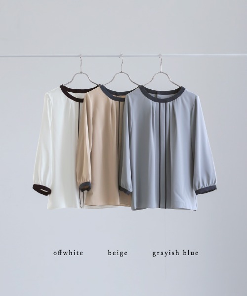 WHITE JOOLA（ホワイトジョーラ）の「【 洗える・接触冷感 】とろみデシン・配色パイピングブラウス（シャツ/ブラウス・レディース・オフホワイト/グレイッシュブルー/ベージュ・S/M/L）」の21枚目の写真