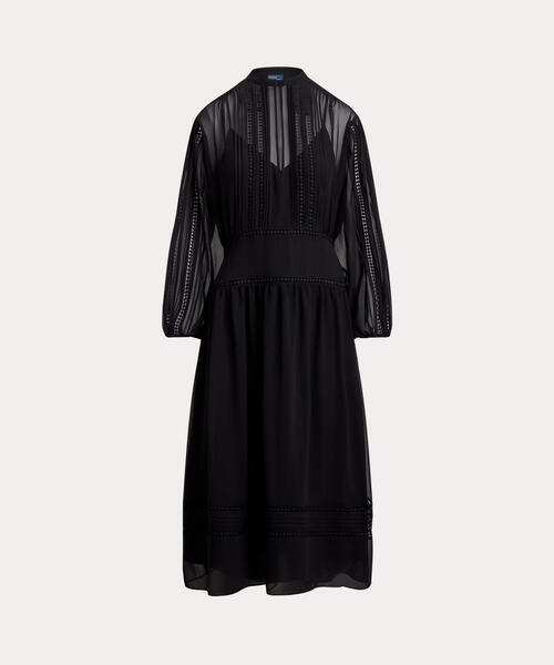 POLO RALPH LAUREN（ポロ ラルフ ローレン）の「レーストリム ジョーゼット ドレス（ワンピース・レディース・ブラック系1・8/6/4/2/00/0）」の5枚目の写真