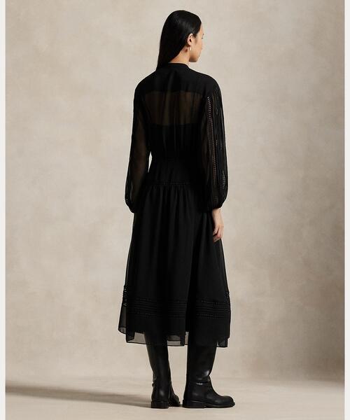 POLO RALPH LAUREN（ポロ ラルフ ローレン）の「レーストリム ジョーゼット ドレス（ワンピース・レディース・ブラック系1・8/6/4/2/00/0）」の7枚目の写真