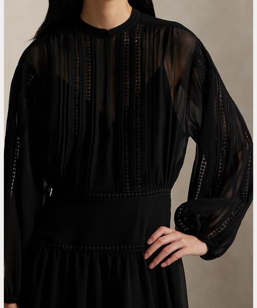 POLO RALPH LAUREN（ポロ ラルフ ローレン）の「レーストリム ジョーゼット ドレス（ワンピース・レディース・ブラック系1・8/6/4/2/00/0）」の2枚目の写真