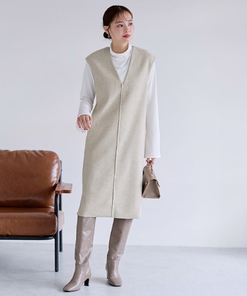 Pierrot(ピエロ)の「インナーセット深Vウールタッチジャンスカ(ジャンパースカート・レディース・アイボリー/チャコールグレー・L/M)」の3枚目の写真