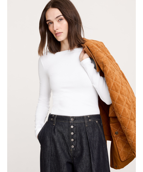 Banana Republic（バナナリパブリック）の「リブ ボートネックTシャツ（Tシャツ/カットソー・レディース・ホワイト/ネイビー/ブラウン・XS/L/M/S）」の2枚目の写真