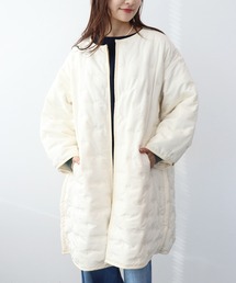 Jines（ジネス）の「ドット刺繍キルトノーカラーコート（ノーカラーコート）」