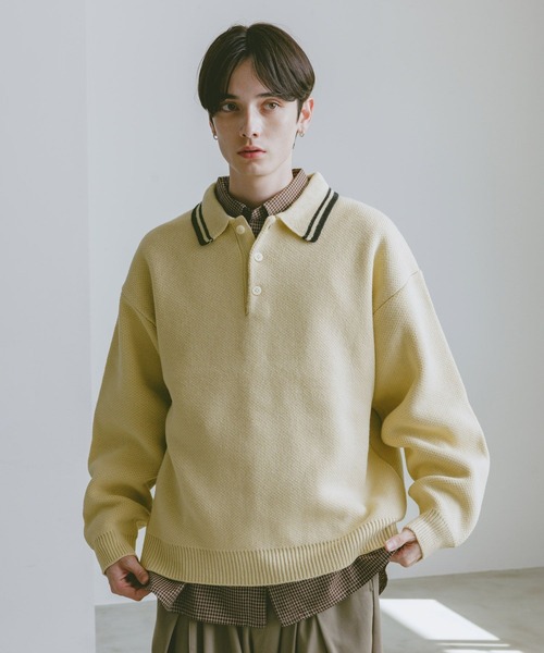 RAGEBLUE(レイジブルー)の「LINE DESIGN KNIT POLO / リラックスフィット/ラインニットポロ(ニット/セーター・メンズ・ブラック/ホワイト/ブラウン/ネイビー/ブルー系その他・MEDIUM/LARGE)」の9枚目の写真