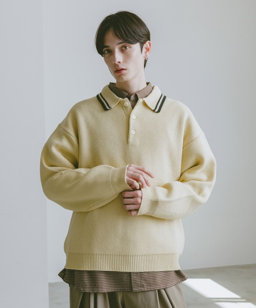 RAGEBLUE(レイジブルー)の「LINE DESIGN KNIT POLO / リラックスフィット/ラインニットポロ(ニット/セーター・メンズ・ブラック/ホワイト/ブラウン/ネイビー/ブルー系その他・MEDIUM/LARGE)」の10枚目の写真