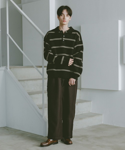 RAGEBLUE(レイジブルー)の「LINE DESIGN KNIT POLO / リラックスフィット/ラインニットポロ(ニット/セーター・メンズ・ブラック/ホワイト/ブラウン/ネイビー/ブルー系その他・MEDIUM/LARGE)」の12枚目の写真