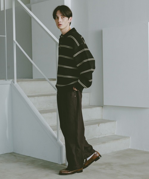 RAGEBLUE(レイジブルー)の「LINE DESIGN KNIT POLO / リラックスフィット/ラインニットポロ(ニット/セーター・メンズ・ブラック/ホワイト/ブラウン/ネイビー/ブルー系その他・MEDIUM/LARGE)」の13枚目の写真