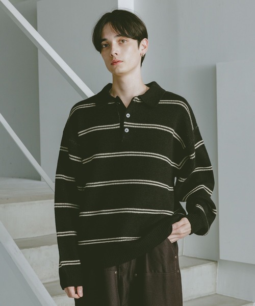 RAGEBLUE(レイジブルー)の「LINE DESIGN KNIT POLO / リラックスフィット/ラインニットポロ(ニット/セーター・メンズ・ブラック/ホワイト/ブラウン/ネイビー/ブルー系その他・MEDIUM/LARGE)」の15枚目の写真