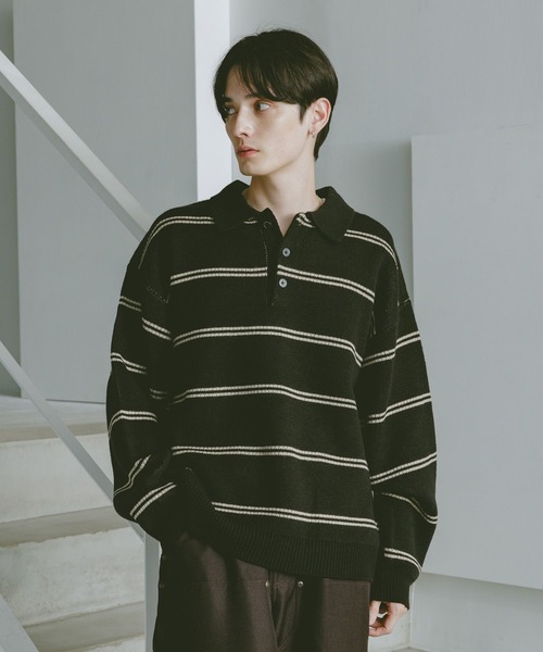 RAGEBLUE(レイジブルー)の「LINE DESIGN KNIT POLO / リラックスフィット/ラインニットポロ(ニット/セーター・メンズ・ブラック/ホワイト/ブラウン/ネイビー/ブルー系その他・MEDIUM/LARGE)」の16枚目の写真