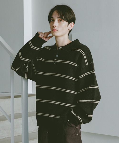 RAGEBLUE(レイジブルー)の「LINE DESIGN KNIT POLO / リラックスフィット/ラインニットポロ(ニット/セーター・メンズ・ブラック/ホワイト/ブラウン/ネイビー/ブルー系その他・MEDIUM/LARGE)」の17枚目の写真