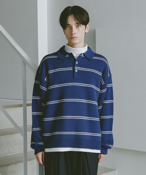 セール】LINE DESIGN KNIT POLO / リラックスフィット/ライン