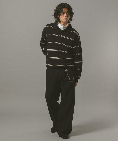 セール】LINE DESIGN KNIT POLO / リラックスフィット/ライン