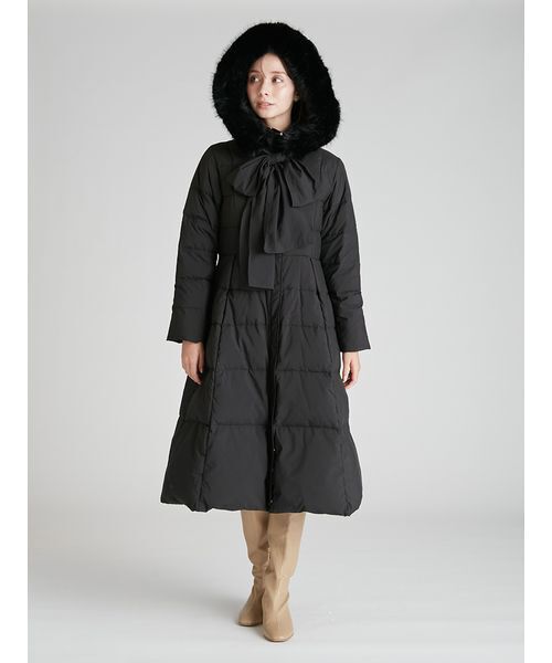 今季CELFORDセルフォード フードリボンロングダウンコート ブラック36新品 セルフォード CELFORD フードリボンロングダウンコート （BLK