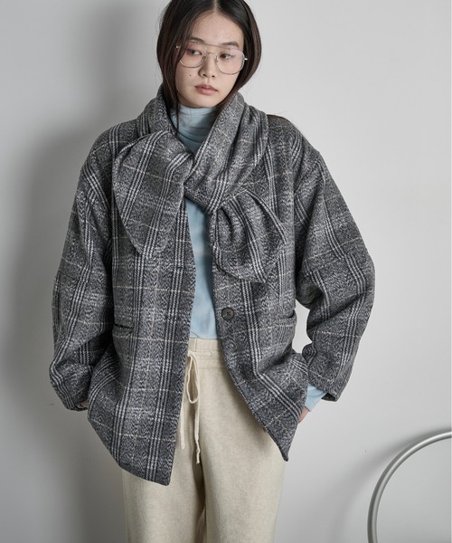 セール】ストールセットウールライクチェックコート（その他アウター