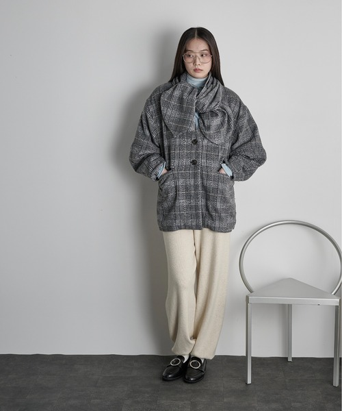 セール】ストールセットウールライクチェックコート（その他アウター