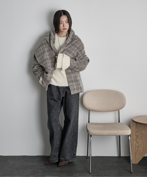 セール】ストールセットウールライクチェックコート（その他アウター