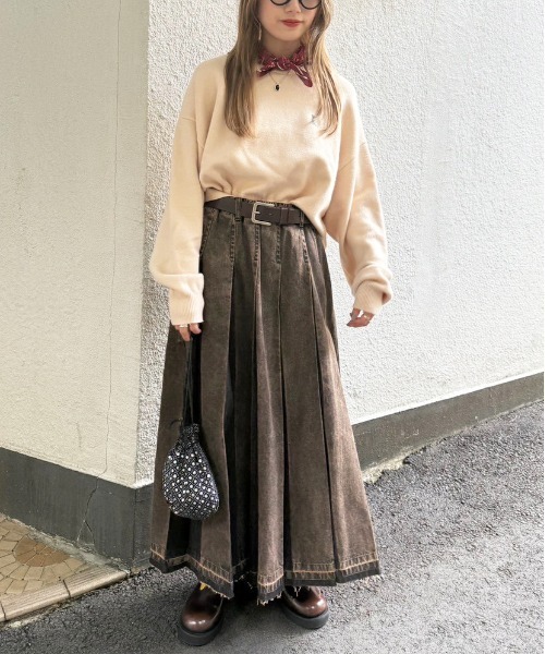 DOUBLE NAME（ダブルネーム）の「ケミカルオーバーダイデニムプリーツスカート（デニムスカート・レディース・ブラック系/インディゴブルー・FREE）」の10枚目の写真