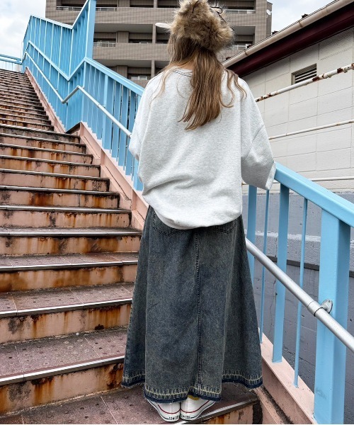 DOUBLE NAME（ダブルネーム）の「ケミカルオーバーダイデニムプリーツスカート（デニムスカート・レディース・ブラック系/インディゴブルー・FREE）」の13枚目の写真