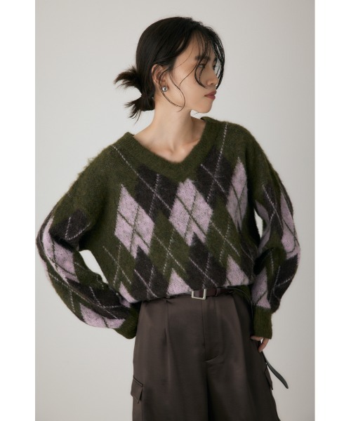 crie conforto（クリーコンフォルト）の「ヘアリーアーガイルニット　長袖 / 冬服（ニット/セーター・レディース・カーキ/ブラウン/グレー・FREE）」の21枚目の写真