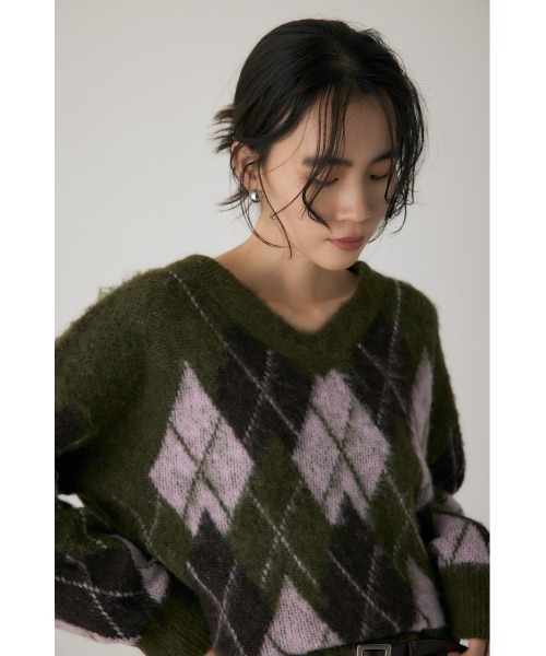 crie conforto（クリーコンフォルト）の「ヘアリーアーガイルニット　長袖 / 冬服（ニット/セーター・レディース・カーキ/ブラウン/グレー・FREE）」の13枚目の写真