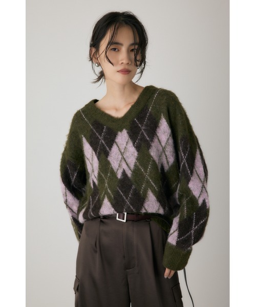 crie conforto（クリーコンフォルト）の「ヘアリーアーガイルニット　長袖 / 冬服（ニット/セーター・レディース・カーキ/ブラウン/グレー・FREE）」の14枚目の写真