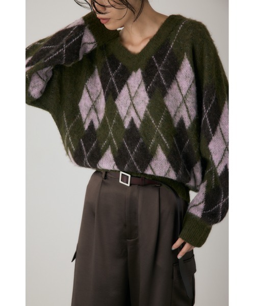 crie conforto（クリーコンフォルト）の「ヘアリーアーガイルニット　長袖 / 冬服（ニット/セーター・レディース・カーキ/ブラウン/グレー・FREE）」の10枚目の写真