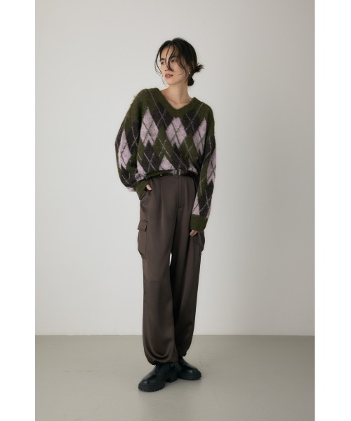 crie conforto（クリーコンフォルト）の「ヘアリーアーガイルニット　長袖 / 冬服（ニット/セーター・レディース・カーキ/ブラウン/グレー・FREE）」の11枚目の写真