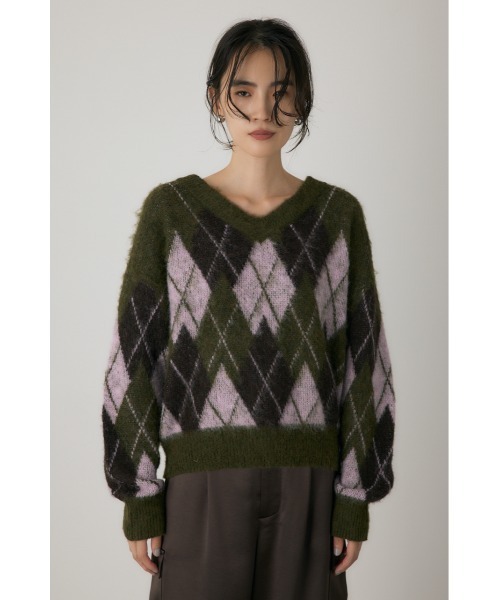 crie conforto（クリーコンフォルト）の「ヘアリーアーガイルニット　長袖 / 冬服（ニット/セーター・レディース・カーキ/ブラウン/グレー・FREE）」の12枚目の写真