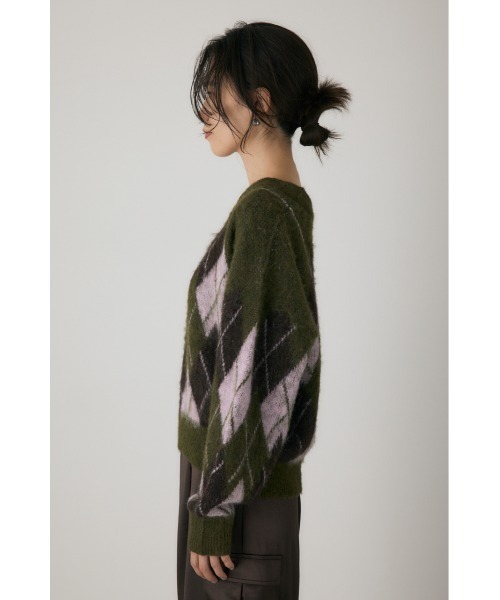 crie conforto（クリーコンフォルト）の「ヘアリーアーガイルニット　長袖 / 冬服（ニット/セーター・レディース・カーキ/ブラウン/グレー・FREE）」の4枚目の写真