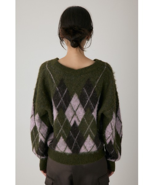 crie conforto（クリーコンフォルト）の「ヘアリーアーガイルニット　長袖 / 冬服（ニット/セーター・レディース・カーキ/ブラウン/グレー・FREE）」の5枚目の写真