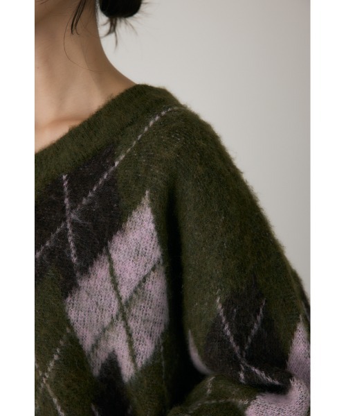 crie conforto（クリーコンフォルト）の「ヘアリーアーガイルニット　長袖 / 冬服（ニット/セーター・レディース・カーキ/ブラウン/グレー・FREE）」の7枚目の写真