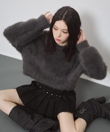 ENVYM | フェザーヤーン  シャギー ボリュームスリーブ クロップド ニット トップス(ニット/セーター)