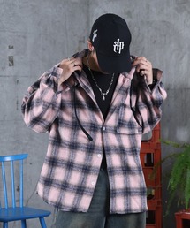 オンブレチェックシャツ フーディ メンズ レディース ユニセックス