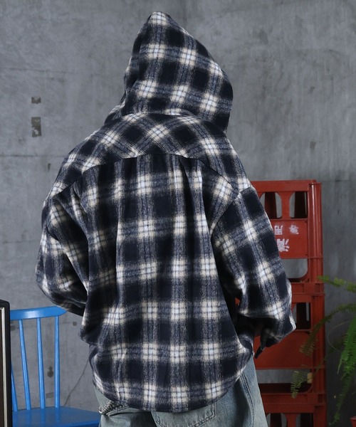 ILL'S（イルズ）の「AW オンブレチェックシャツ フーディ メンズ レディース ユニセックス 【ILL'S】（シャツ/ブラウス・メンズ・ブラック/ピンク/ホワイト・M/L）」の6枚目の写真