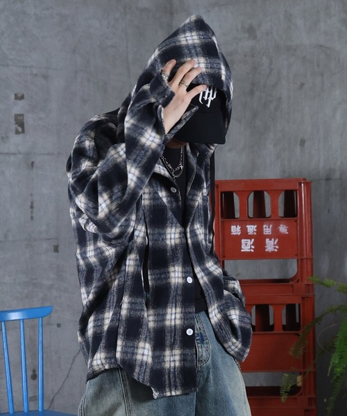 ILL'S（イルズ）の「AW オンブレチェックシャツ フーディ メンズ レディース ユニセックス 【ILL'S】（シャツ/ブラウス・メンズ・ブラック/ピンク/ホワイト・M/L）」の15枚目の写真