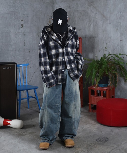 ILL'S（イルズ）の「AW オンブレチェックシャツ フーディ メンズ レディース ユニセックス 【ILL'S】（シャツ/ブラウス・メンズ・ブラック/ピンク/ホワイト・M/L）」の14枚目の写真