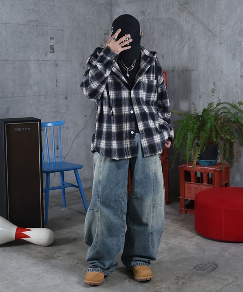 ILL'S（イルズ）の「AW オンブレチェックシャツ フーディ メンズ レディース ユニセックス 【ILL'S】（シャツ/ブラウス・メンズ・ブラック/ピンク/ホワイト・M/L）」の10枚目の写真