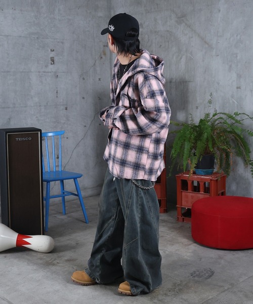 ILL'S（イルズ）の「AW オンブレチェックシャツ フーディ メンズ レディース ユニセックス 【ILL'S】（シャツ/ブラウス・メンズ・ブラック/ピンク/ホワイト・M/L）」の16枚目の写真