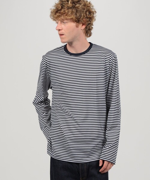 SUNSPEL（サンスペル）の「SUNSPEL MTSH0003ES コットンストライプ ロングスリーブ Tシャツ（Tシャツ/カットソー・メンズ・ブルー系その他・L/M/S）」の2枚目の写真