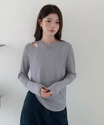 レイヤードネック リブシアートップス