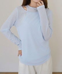 レイヤードネック リブシアートップス