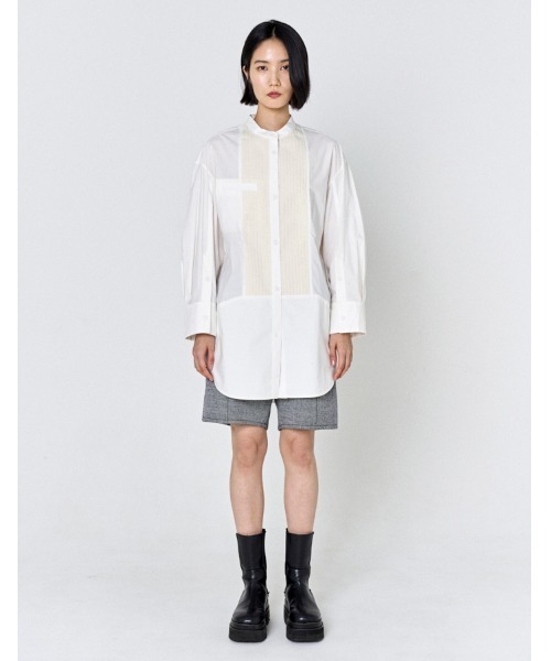 トップス RUMCHE Knit Bonding Shirt / white C67780397 【RUMCHE 