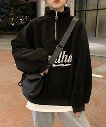 ボアオーバーサイズ刺繍ロゴハーフジップスウェット