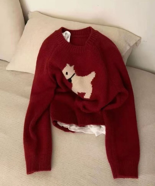 ammy.（エイミードット）の「【 ammy. / エイミードット 】 dog モチーフ カラー ニット トップス（ニット/セーター・レディース・レッド/ネイビー/イエロー/グレー/アイボリー・FREE）」の5枚目の写真