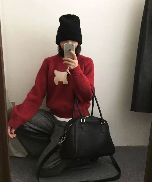 ammy.（エイミードット）の「【 ammy. / エイミードット 】 dog モチーフ カラー ニット トップス（ニット/セーター・レディース・レッド/ネイビー/イエロー/グレー/アイボリー・FREE）」の7枚目の写真