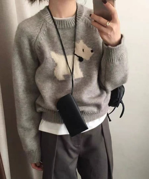 ammy.（エイミードット）の「【 ammy. / エイミードット 】 dog モチーフ カラー ニット トップス（ニット/セーター・レディース・レッド/ネイビー/イエロー/グレー/アイボリー・FREE）」の13枚目の写真